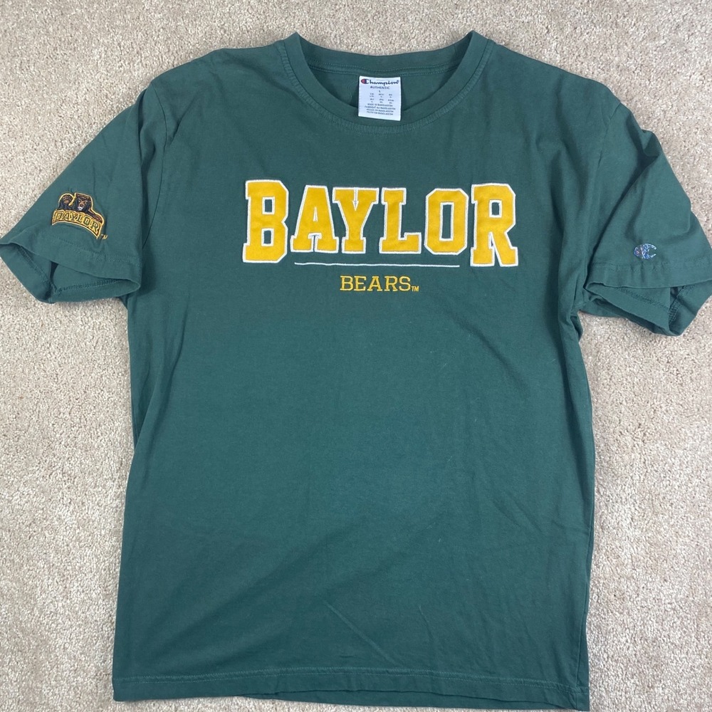 Champion Baylor Bears T-Shirt Mens Large Green Embroidered NCAA Collegiate Tee